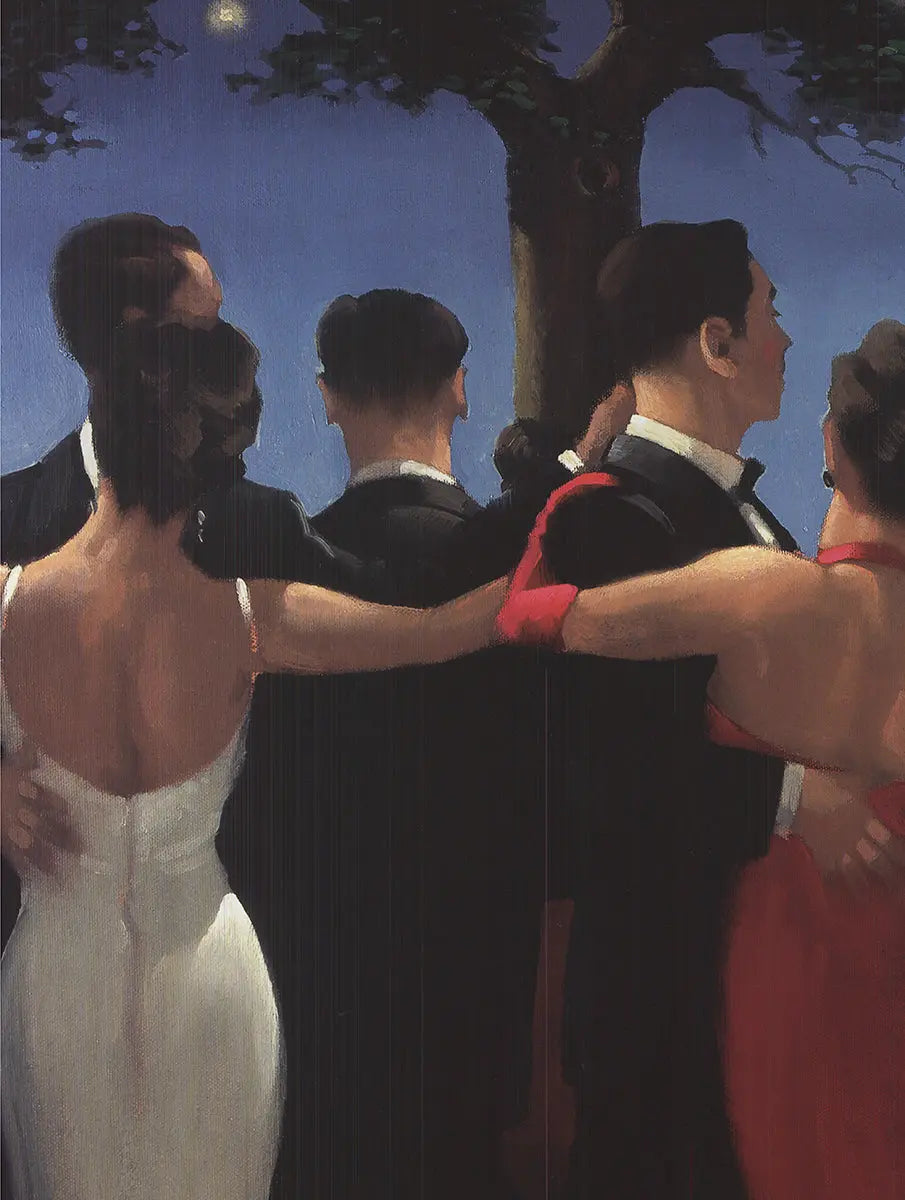 Large offset lithograph of Jack Vettriano's romantic art print "Waltzers 2000" featuring a dancing couple in an elegant scene.