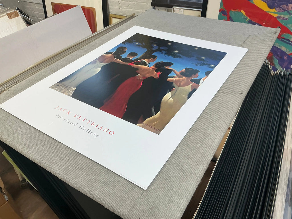 Large Jack Vettriano Waltzers 2000 offset lithograph romantic art print showing dancers in elegant attire.