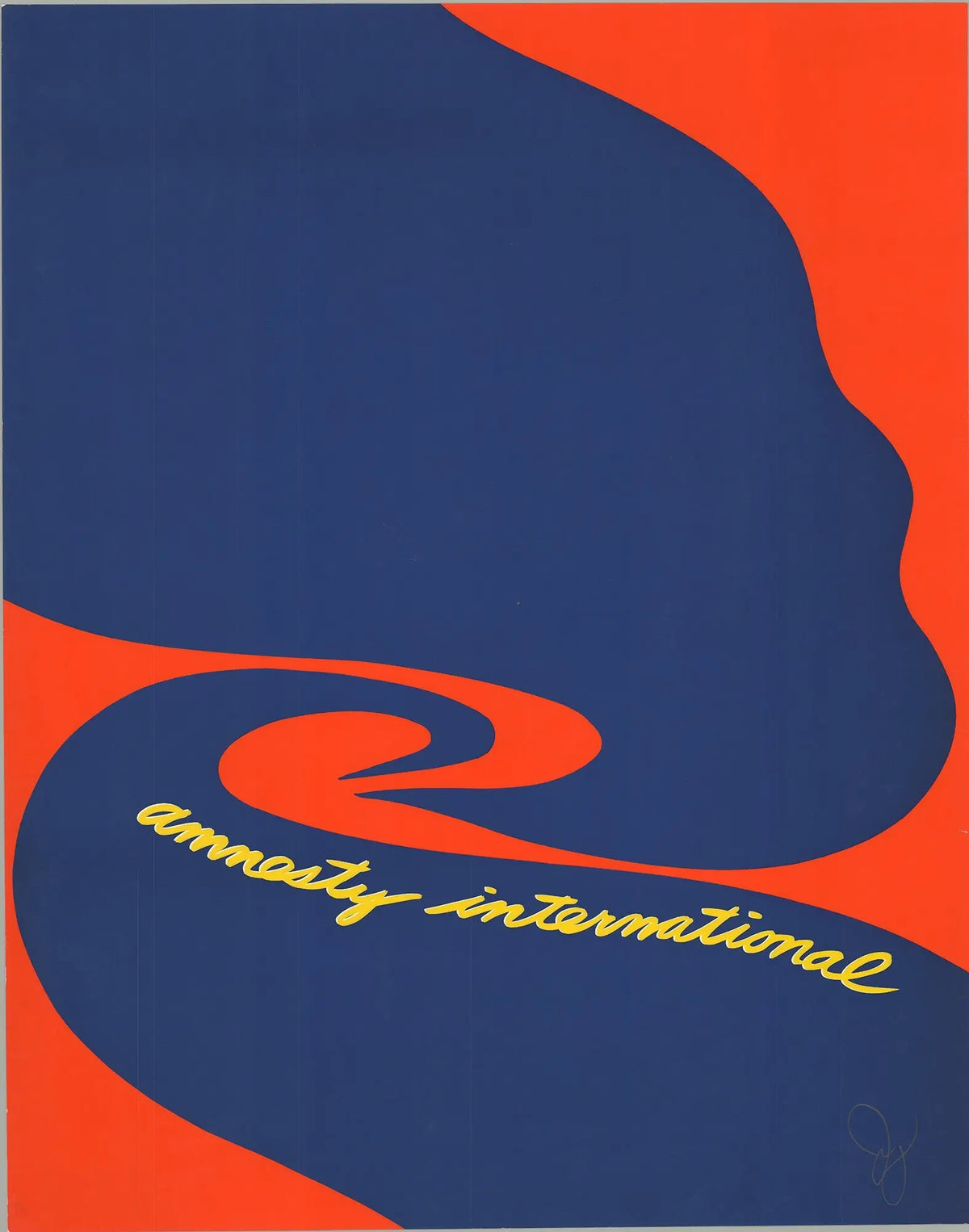 Signed Jack Youngerman Amnesty International 1977 original serigraph art poster showing bold abstract design on paper.