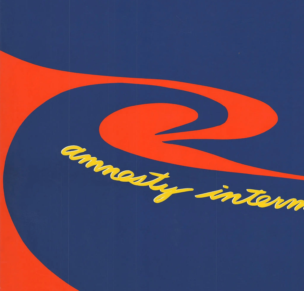 Signed Jack Youngerman 1977 Amnesty International original serigraph art poster featuring bold abstract design and vibrant colors.