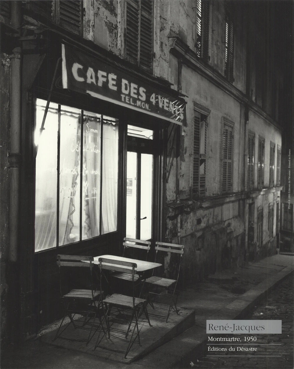 Black and white vintage photography print by Rene Jacques of Montmartre from 1990 showing Paris scenery.