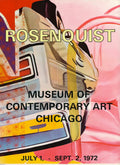 James Rosenquist 1972 Museum of Contemporary Art Chicago exhibition poster featuring bold abstract artwork by the artist.
