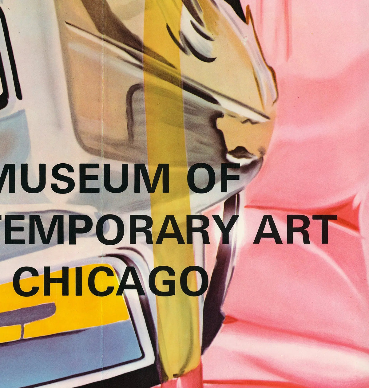 James Rosenquist 1972 Museum of Contemporary Art Chicago exhibition poster featuring bold abstract artwork and vibrant colors.