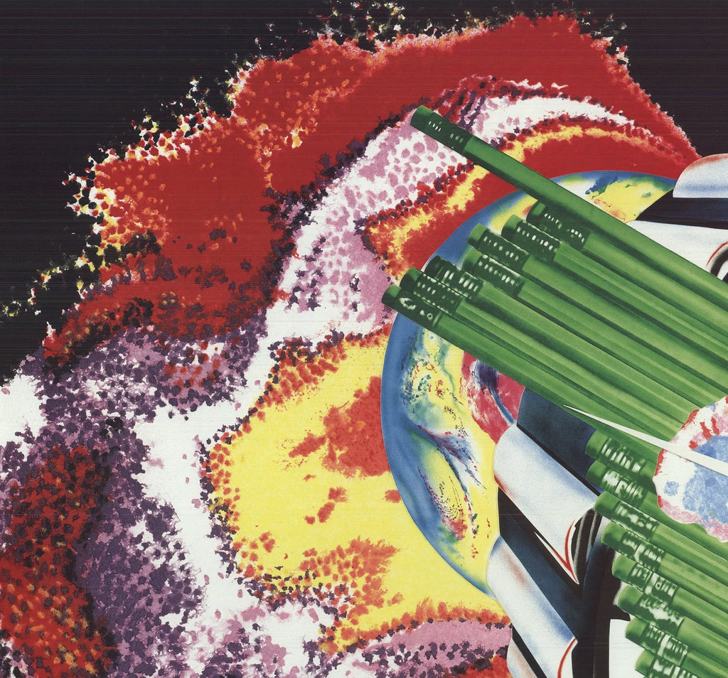 Signed James Rosenquist Space Dust 1990 MoMA exhibition offset lithograph artwork, featuring bold abstract design and signature detail.