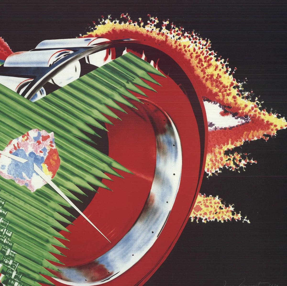 James Rosenquist signed Space Dust 1990 MoMA exhibition offset lithograph artwork, featuring abstract cosmic imagery.