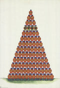 Original lithograph poster by Jan Sawka featuring a circus pyramid of acrobats, 1975, showcasing vibrant acrobatic performance art.