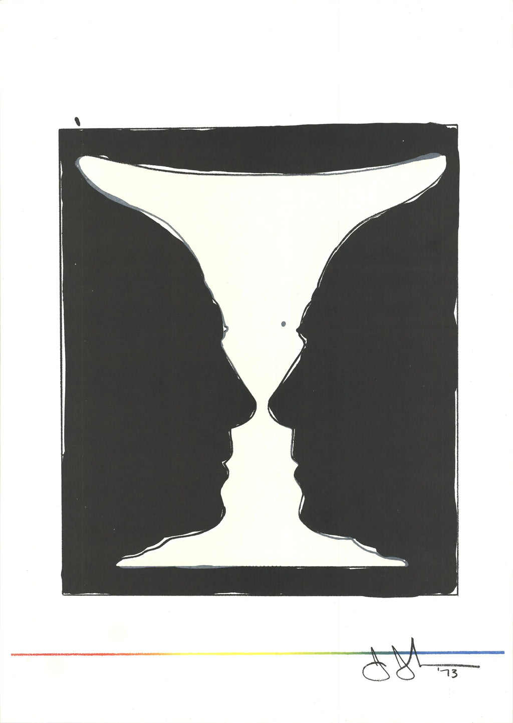 Jasper Johns lithograph poster print featuring two Picasso profiles from the 1973 Cup series, showcasing bold artistic imagery.