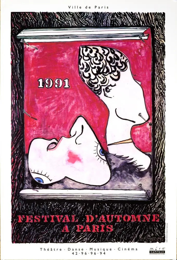 Jasper Johns Festival d'Automne Paris 1991 original serigraph poster on linen featuring abstract artwork by Jasper Johns.