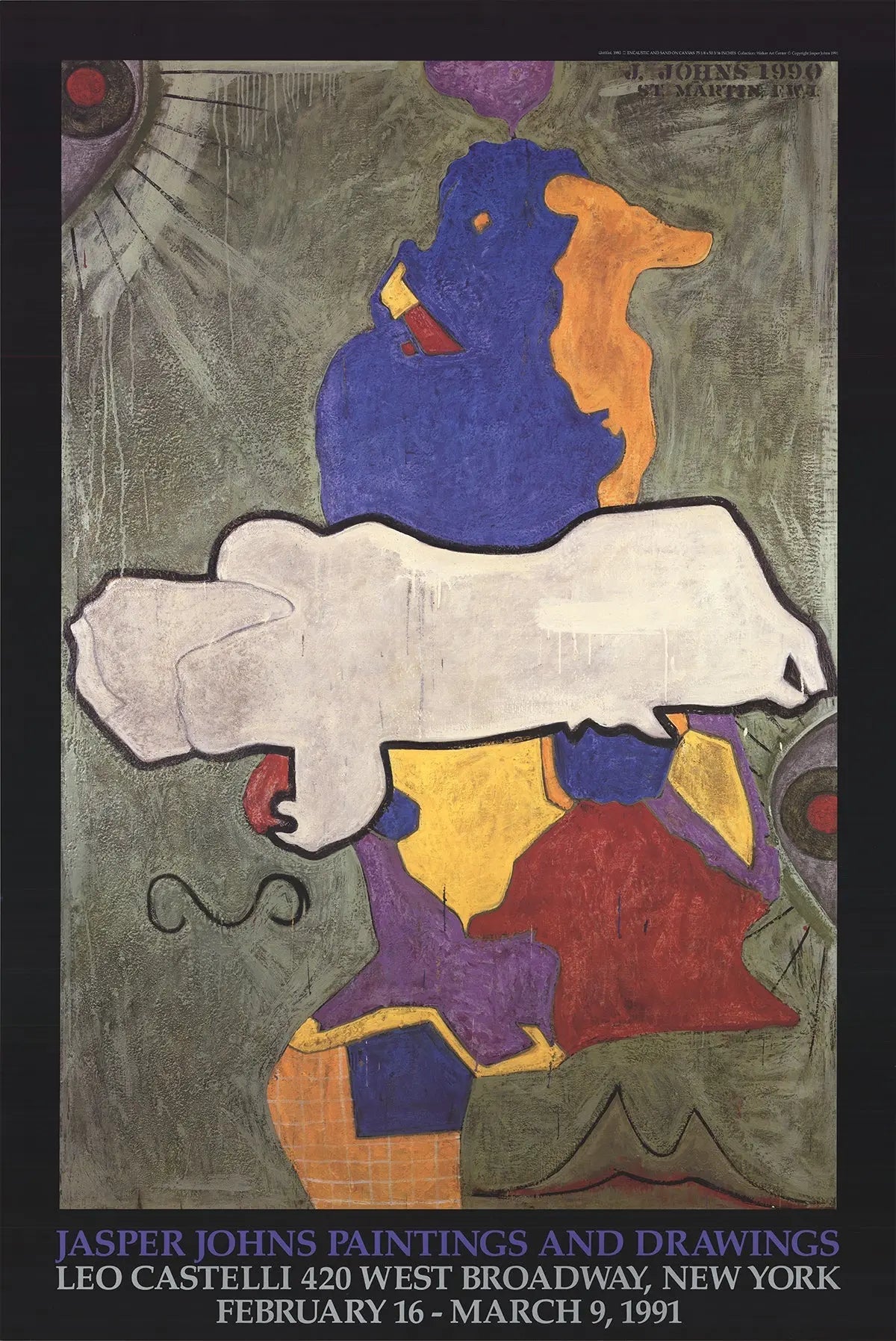 Jasper Johns Green Angel 1990 exhibition offset lithograph art poster featuring abstract green angel design by Jasper Johns.