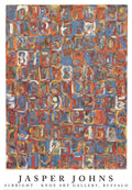 Vintage offset lithograph art poster of Jasper Johns' Numbers in Colour 1976, featuring bold, colorful number designs.