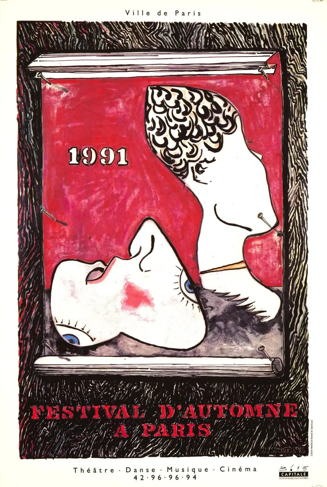 Jasper Johns original serigraph poster from Festival d'Automne Paris 1991 featuring abstract artwork by the artist.