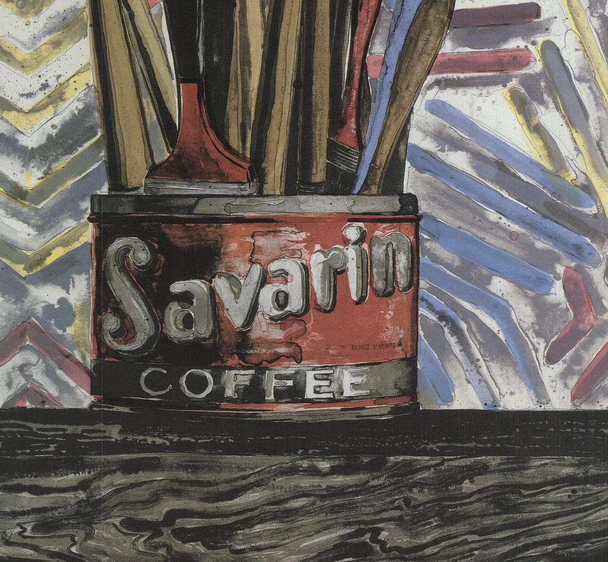 Jasper Johns Savarin Cans 1986 limited edition offset lithograph poster featuring vibrant can illustrations and bold artwork.