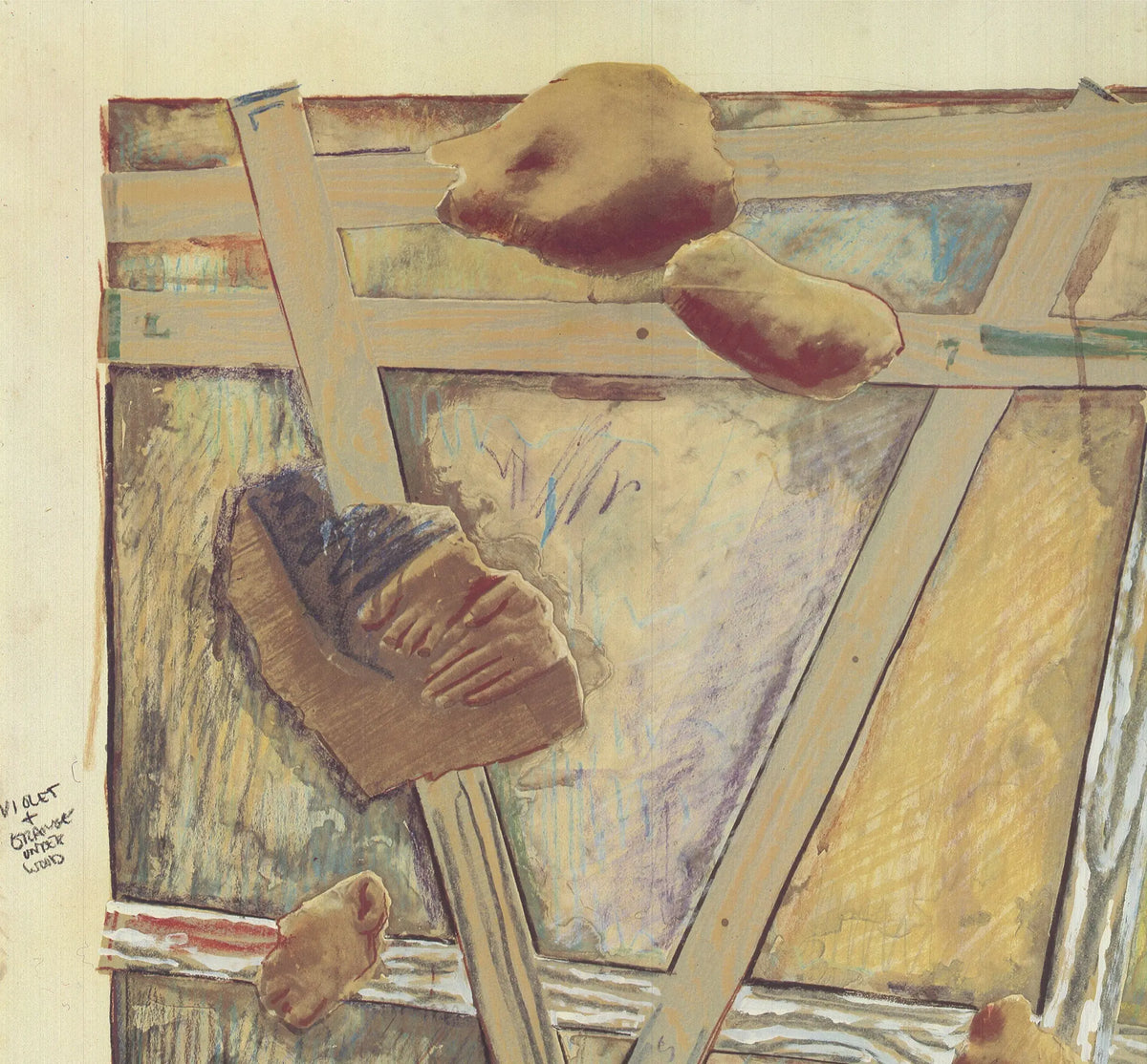 Jasper Johns signed Works in Progress 1980 offset lithograph exhibition poster featuring abstract artwork and bold text.