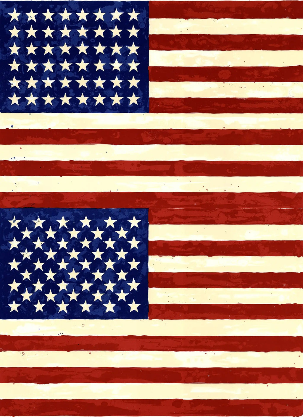 Jasper Johns Whitney Museum 50th Anniversary double flag lithograph poster featuring vibrant flag artwork and bold colors.