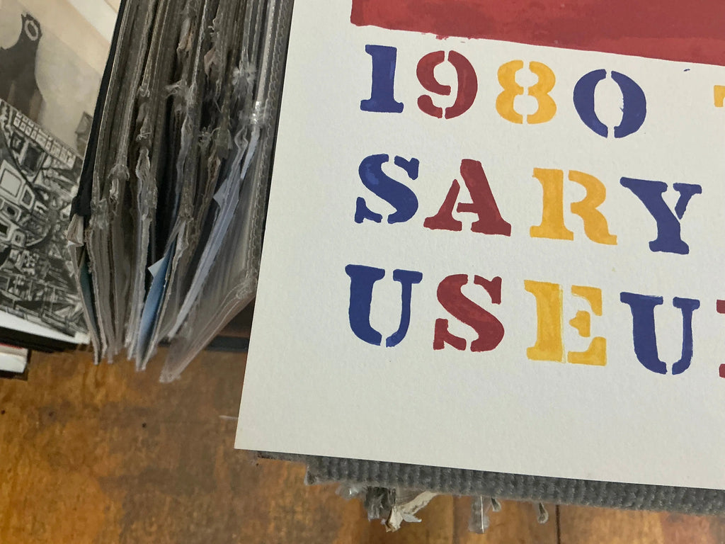 Jasper Johns Whitney Museum 50th Anniversary double flag lithograph poster showing vibrant American flag artwork and bold colors.