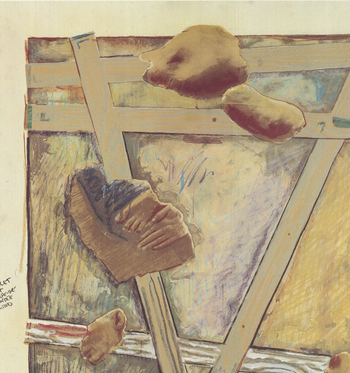 Vintage Jasper Johns Works in Progress 1980 lithograph exhibition poster featuring abstract art and bold graphic design.