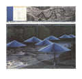 Javacheff Christo The Blue Umbrellas 1995 exhibition art poster featuring vibrant blue umbrellas by artist Javacheff Christo.