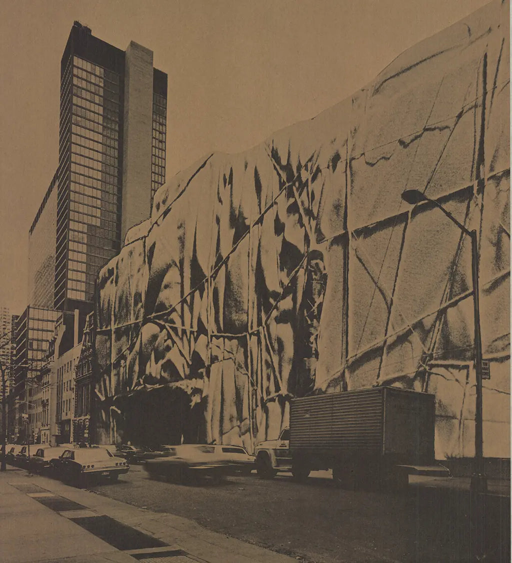Original Christo Museum of Modern Art 1968 wrapped offset lithograph poster by Javacheff Christo, showcasing abstract modern art design.