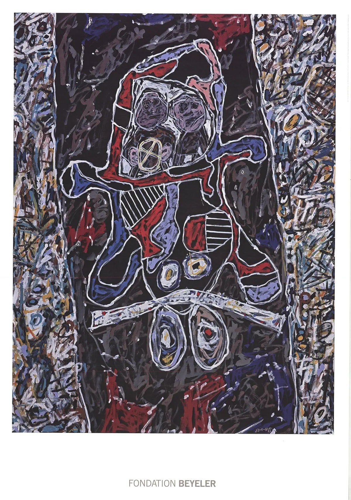 Jean Dubuffet Automobile a la Route Noire offset lithograph poster showcasing bold, abstract art of a car on a dark road.