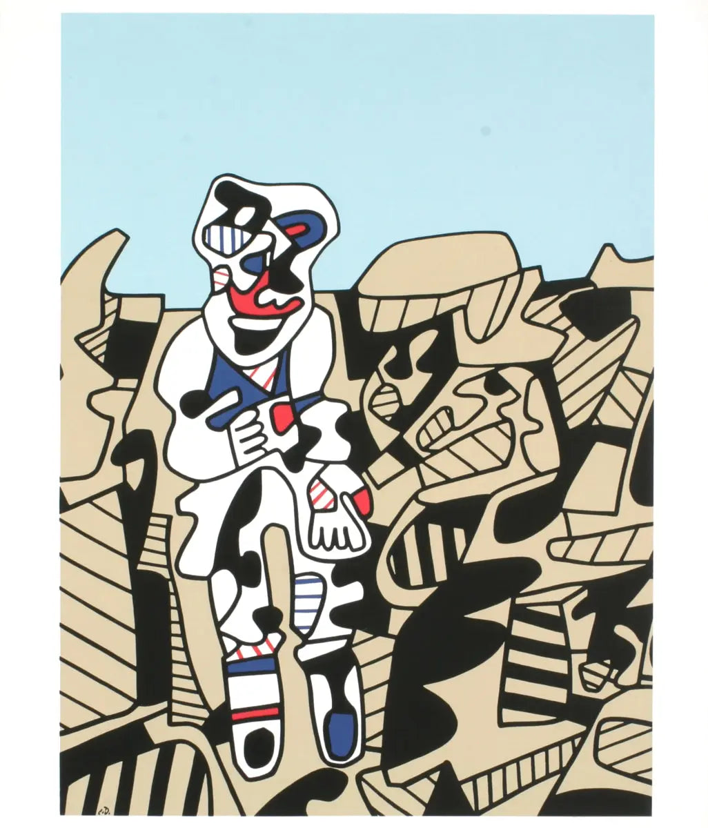 Abstract serigraph art print by Jean Dubuffet titled "Inspection of the Territory" from 1974, featuring bold, textured abstract design.