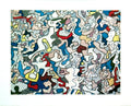 Offset lithograph art print of Jean Dubuffet’s La Vie de Famille showing colorful, abstract family figures on paper.