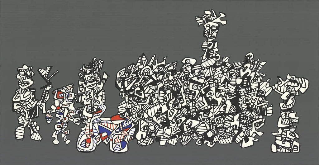 Large original abstract serigraph by Jean Dubuffet titled Le Libre Echange 1974, showcasing bold textures and vibrant colors.