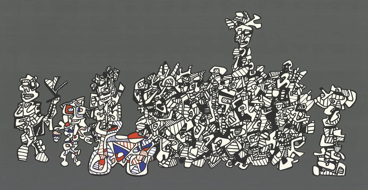 Large original abstract serigraph by Jean Dubuffet titled Le Libre Echange 1974, showcasing bold textures and vibrant colors.