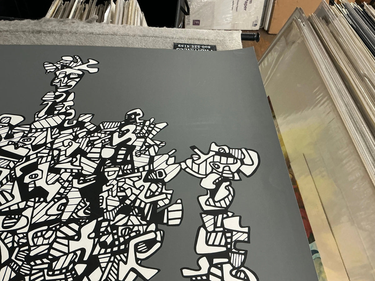 Large original abstract serigraph by Jean Dubuffet titled Le Libre Echange, 1974, showcasing bold textures and vibrant colors.
