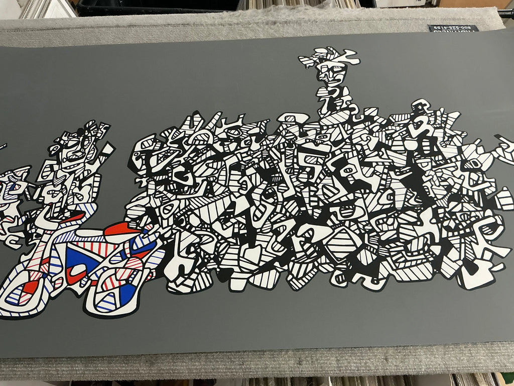 Large original abstract serigraph by Jean Dubuffet titled Le Libre Echange from 1974, showcasing bold textures and vibrant colors.