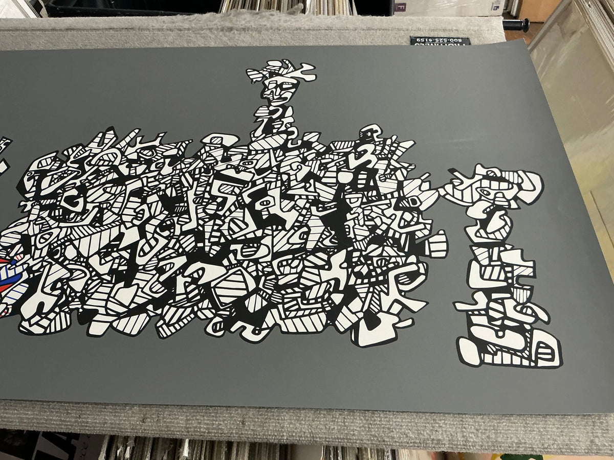 Large original abstract serigraph by Jean Dubuffet titled Le Libre Echange 1974, showcasing bold, textured artistic strokes.