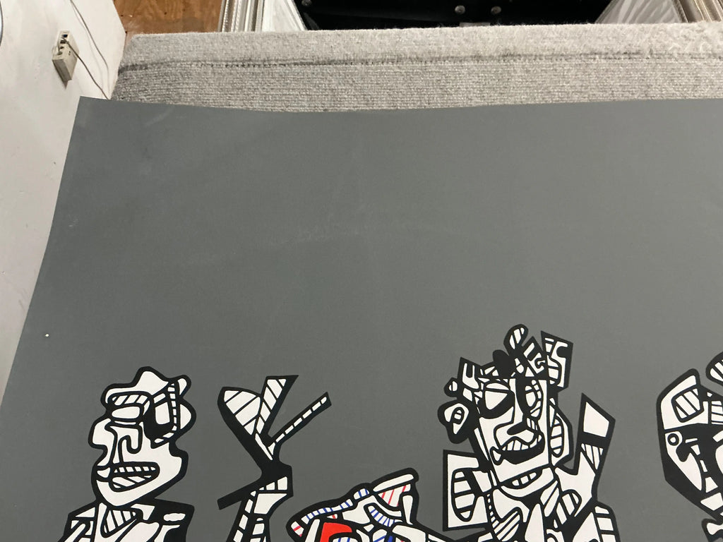 Large original abstract serigraph by Jean Dubuffet, Le Libre Echange 1974, showcasing bold colors and textured artistic style.