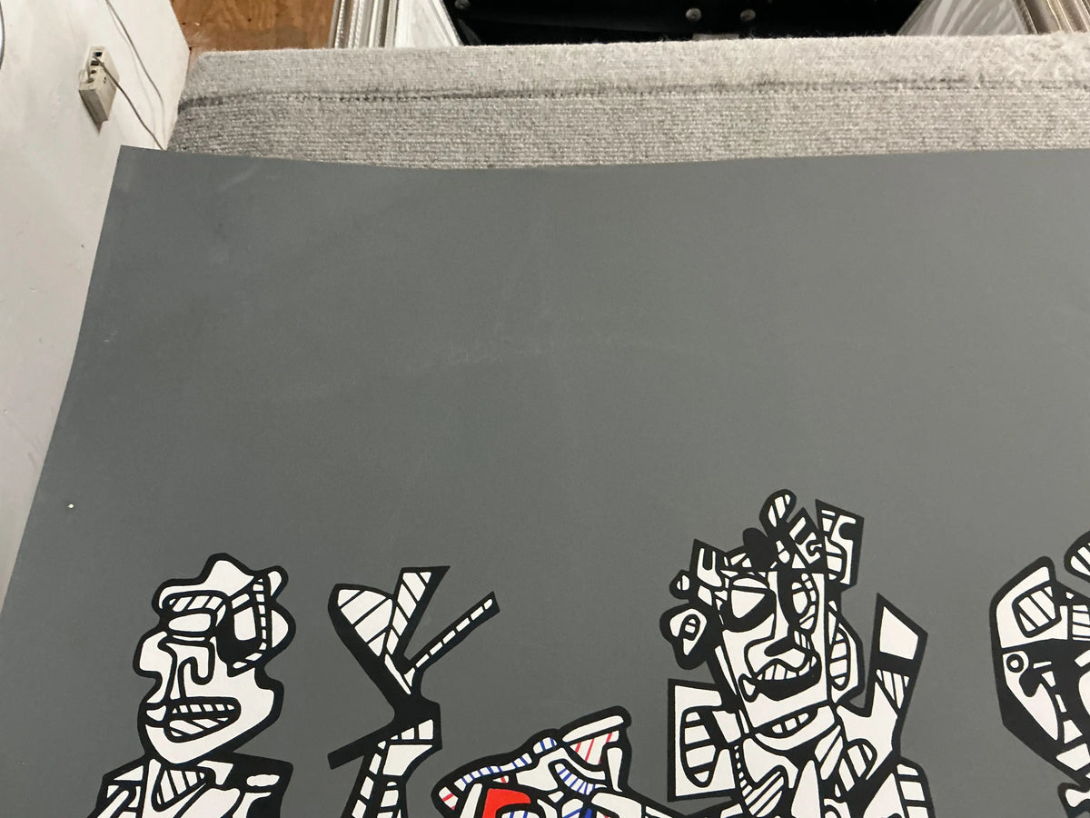 Large original abstract serigraph by Jean Dubuffet, Le Libre Echange 1974, showcasing bold colors and textured artistic style.