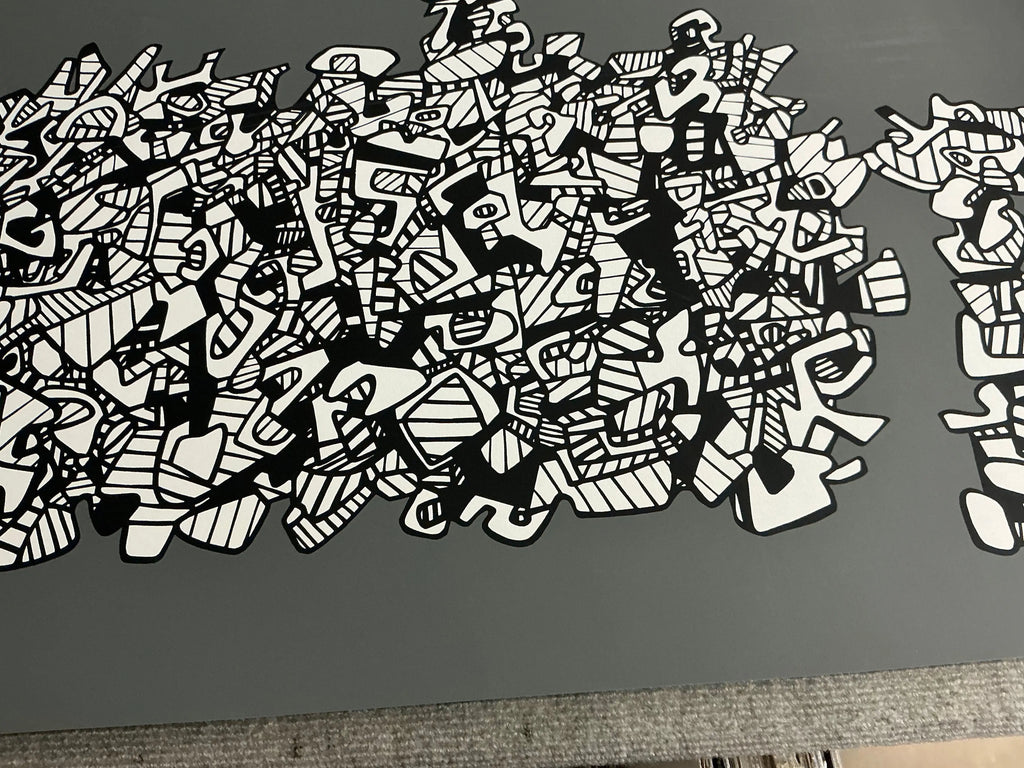 Large original abstract serigraph by Jean Dubuffet titled Le Libre Echange 1974, showcasing bold, textured artistic elements.