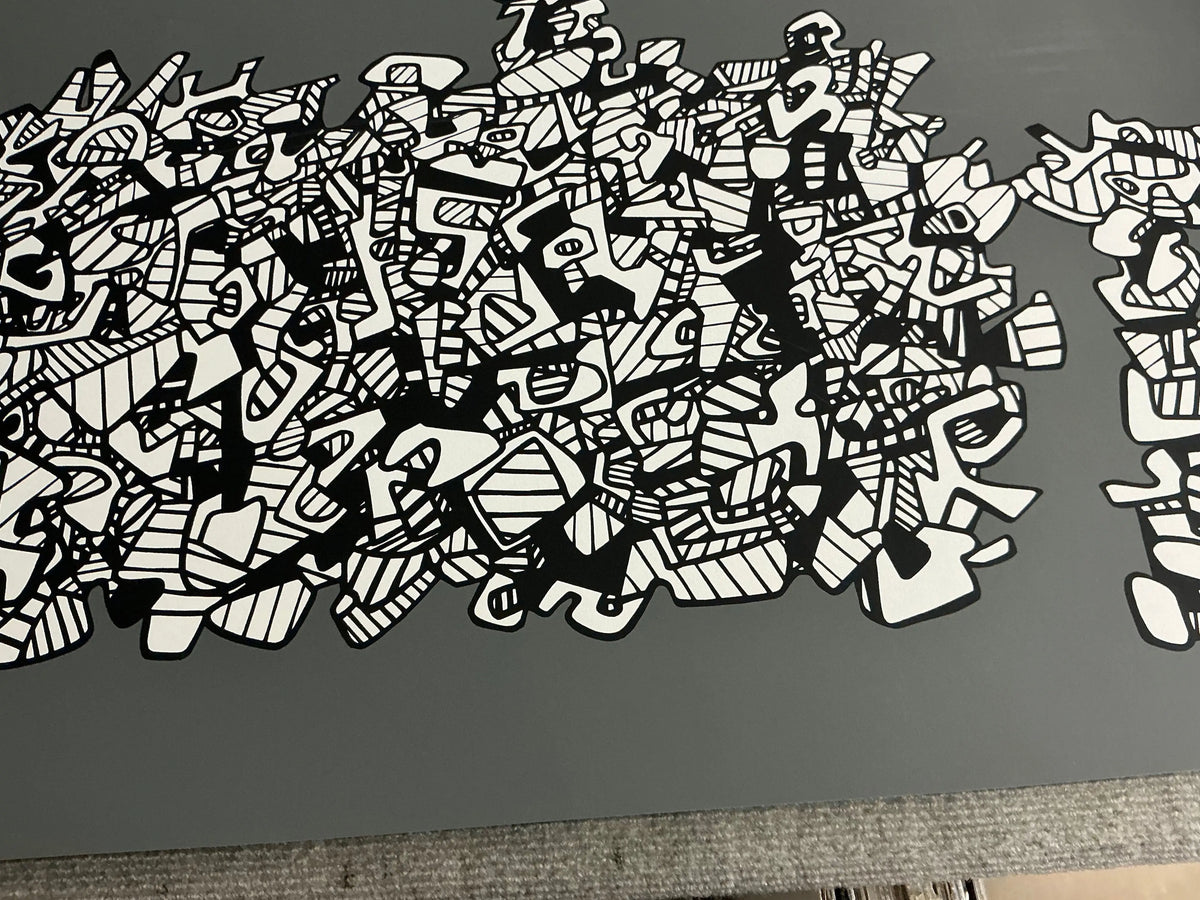 Large original abstract serigraph by Jean Dubuffet titled Le Libre Echange 1974, showcasing bold, textured artistic elements.
