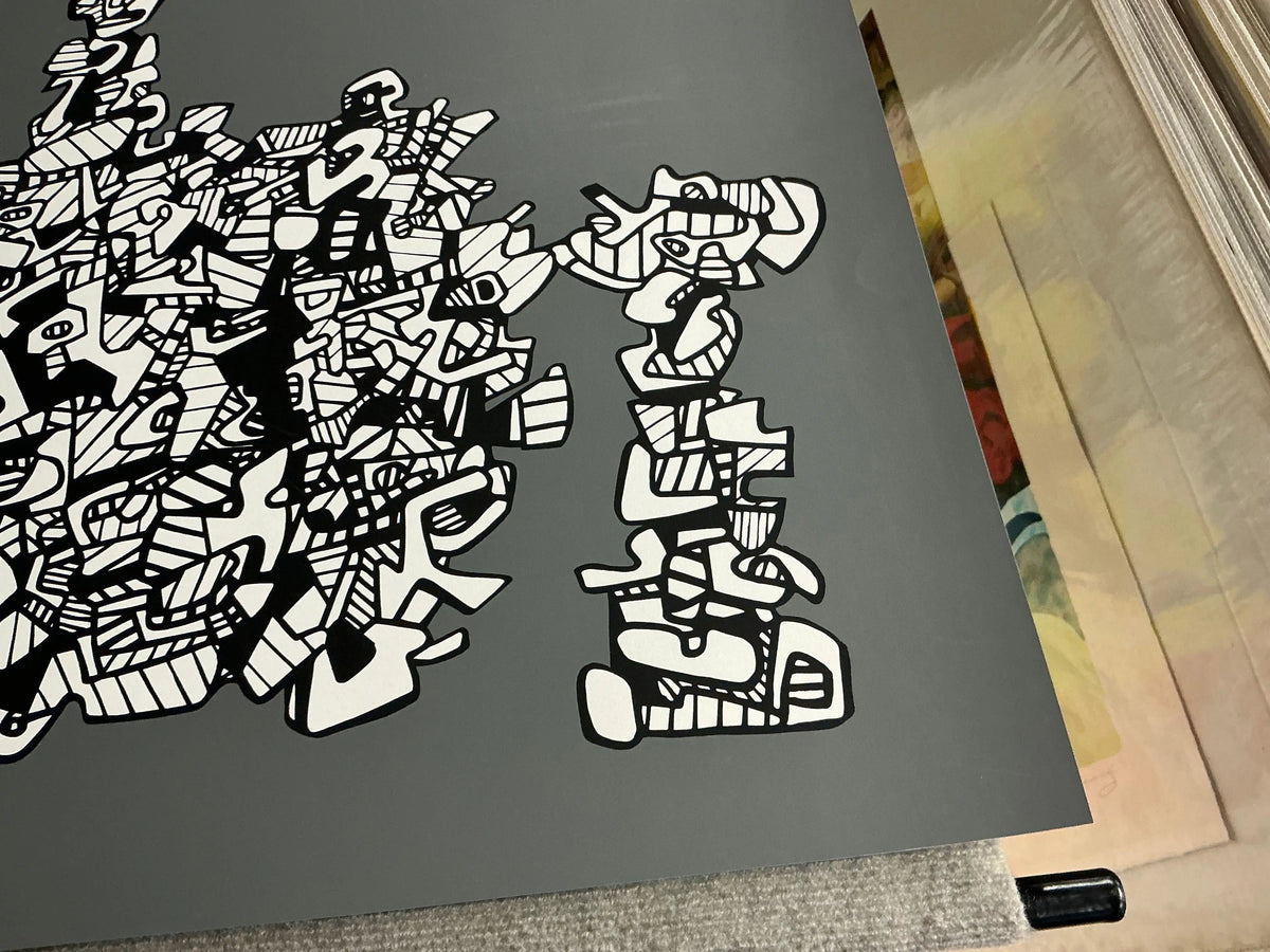 Large original abstract serigraph by Jean Dubuffet titled Le Libre Echange from 1974, showcasing bold, textured artwork.