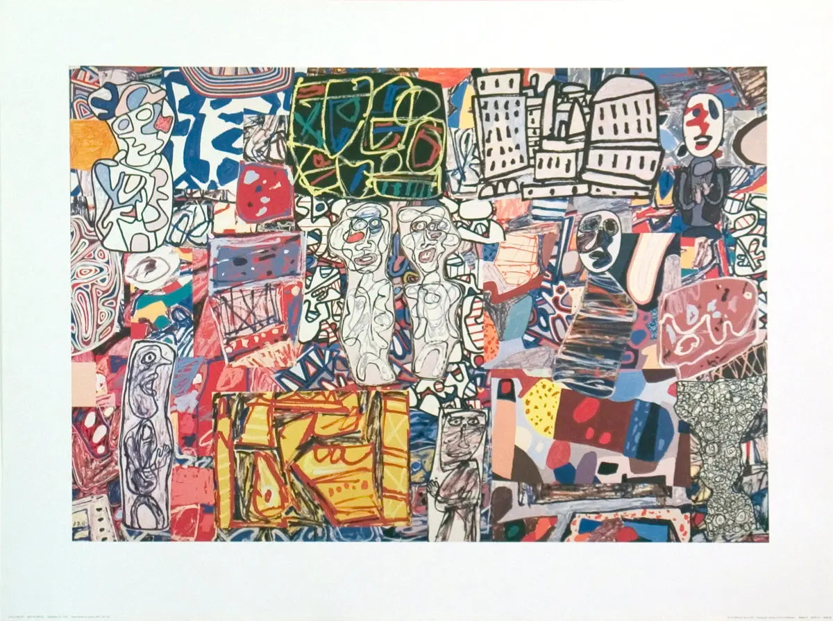 Jean Dubuffet Mele Moments 1976 offset lithograph art print poster, colorful abstract artwork by Jean Dubuffet.
