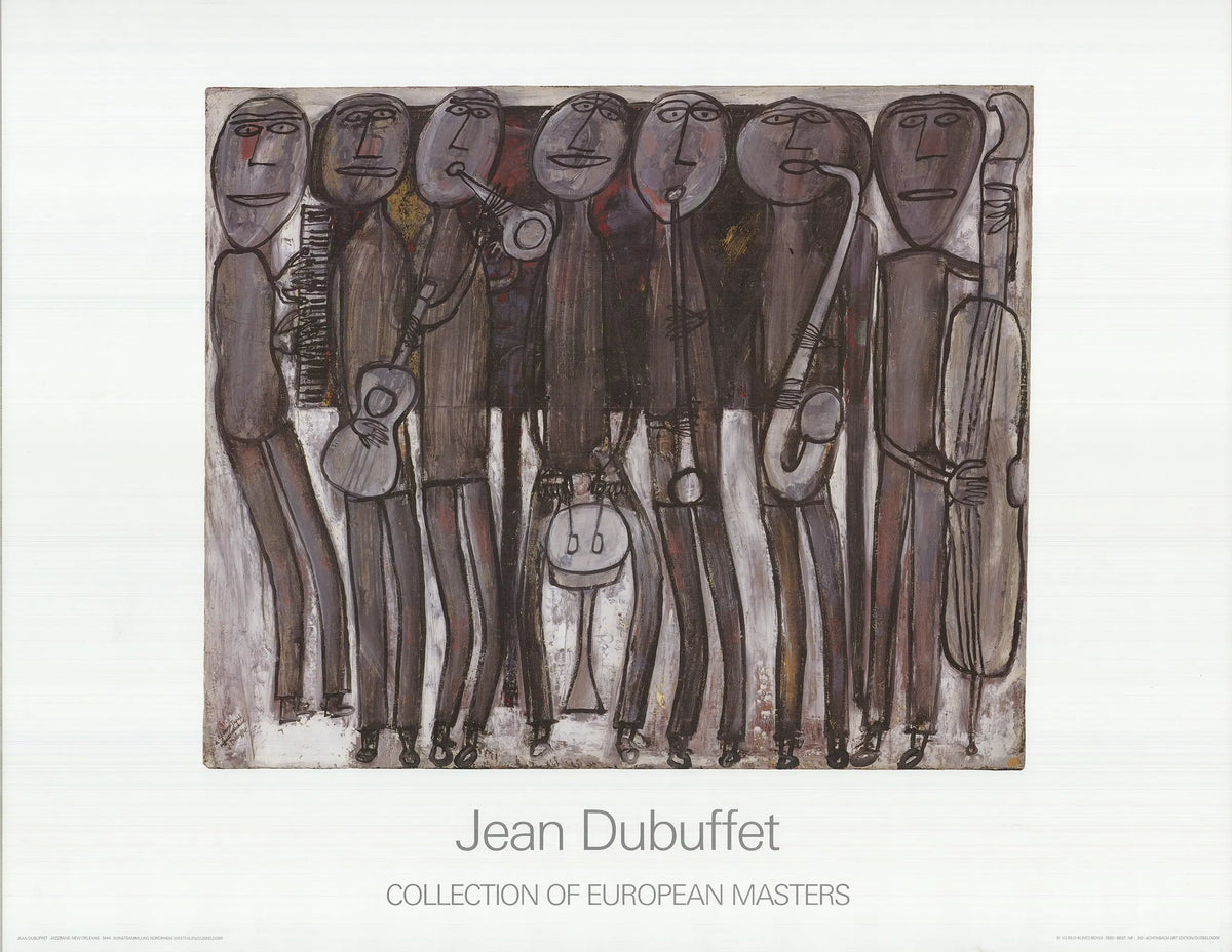 Jean Dubuffet New Orleans Jazz Band 1990 offset lithograph poster art featuring vibrant jazz band imagery