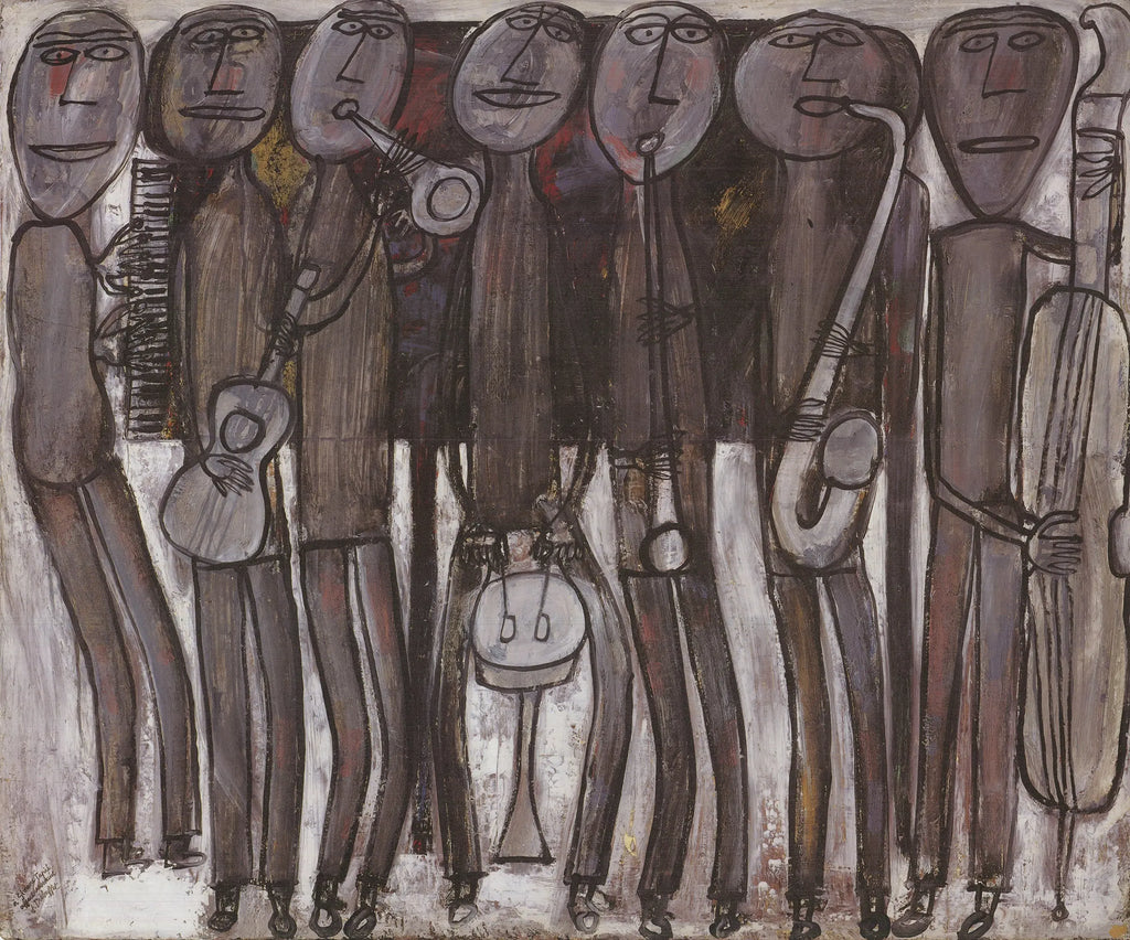 Jean Dubuffet New Orleans Jazz Band 1990 offset lithograph poster art showcasing vibrant jazz musicians and bold artistic style.
