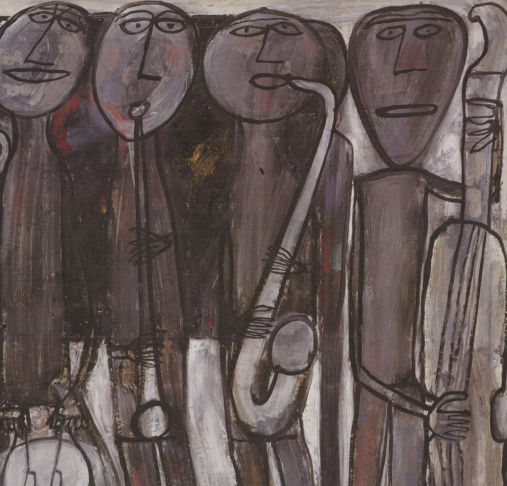 Jean Dubuffet New Orleans Jazz Band 1990 offset lithograph poster art featuring vibrant jazz band imagery and bold artistic style.
