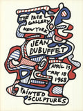 Original Jean Dubuffet 1968 lithograph poster featuring painted sculptures from his art exhibition, showcasing vivid abstract imagery.
