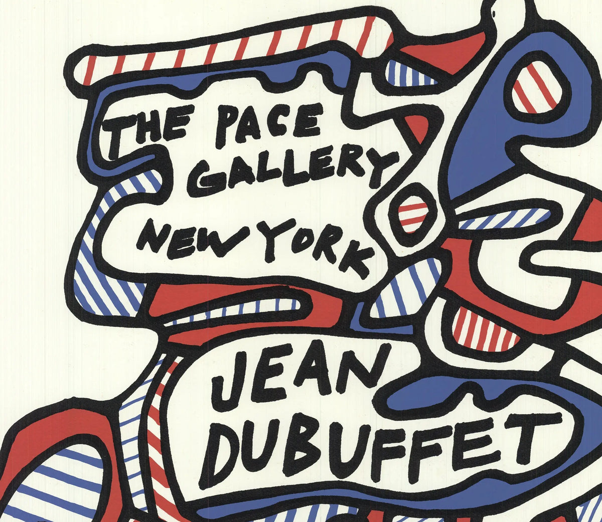 Original lithograph poster of Jean Dubuffet's 1968 Painted Sculptures exhibition, featuring abstract, colorful artwork by the artist.