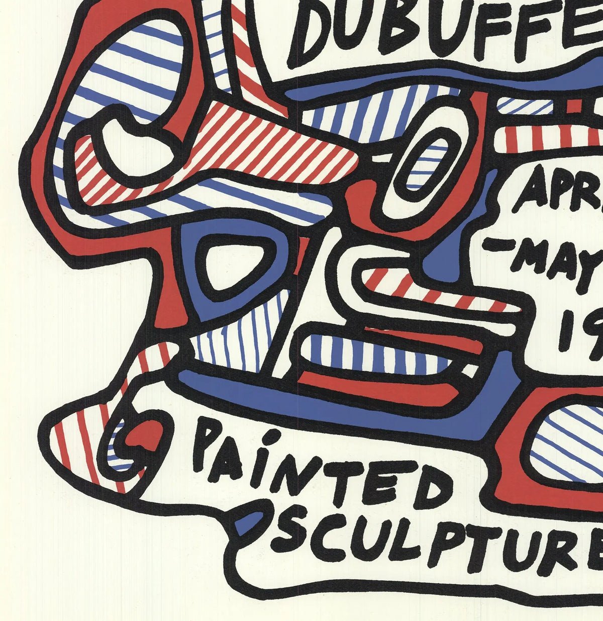 Original Jean Dubuffet lithograph poster from the 1968 exhibition featuring painted sculptures, showcasing vibrant abstract artwork.