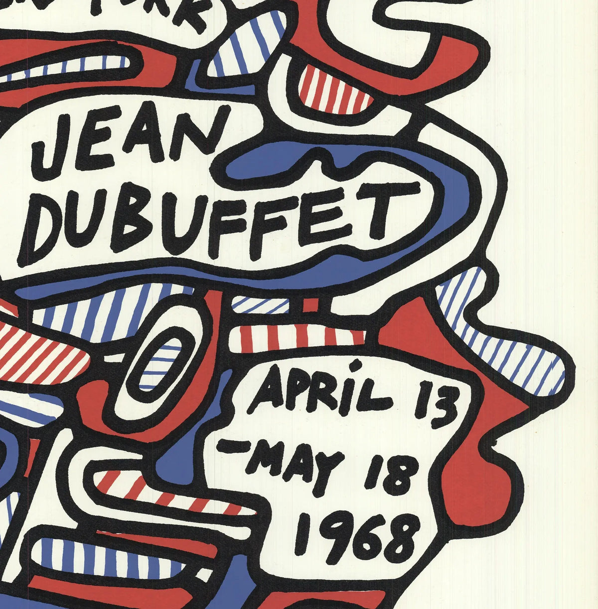 Original 1968 Jean Dubuffet lithograph poster featuring painted sculptures from his art exhibition.