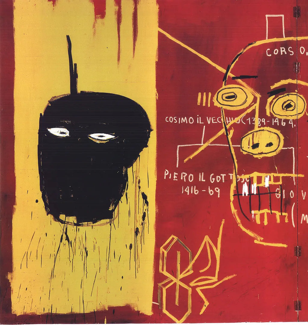 Limited edition Jean-Michel Basquiat Florence 2002 offset lithograph poster showing vibrant abstract artwork and signature style.