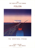 Vintage Jean-Michel Folon 1986 exhibition poster featuring artwork titled "I'm Writing From," showcasing signature style and design.