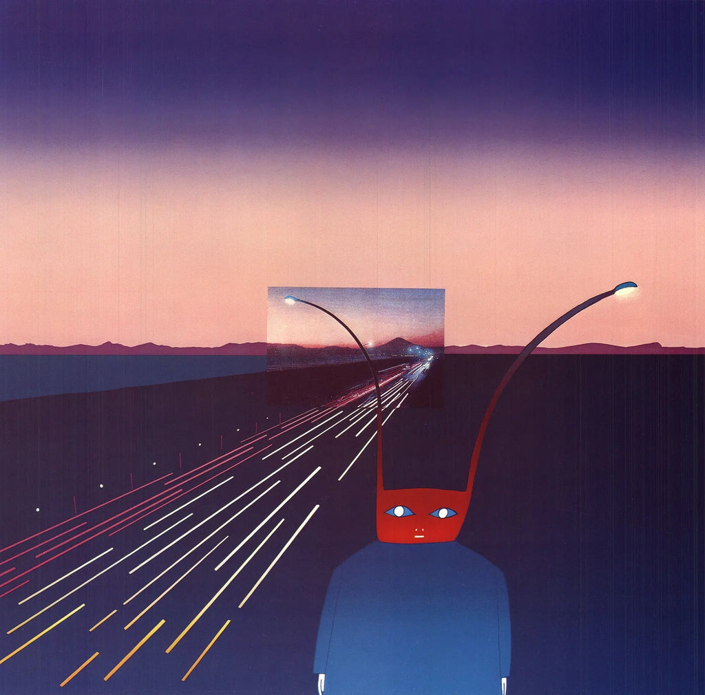 Vintage Jean-Michel Folon 1986 exhibition poster titled "I'm Writing From," featuring artwork by the renowned artist.
