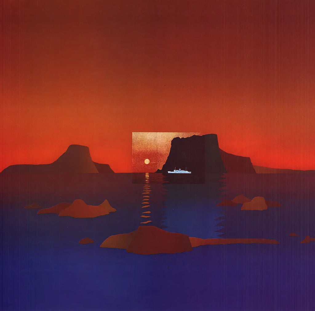 Original Jean-Michel Folon 1986 "I'm Writing From" exhibition art poster showing abstract design and signature artwork.