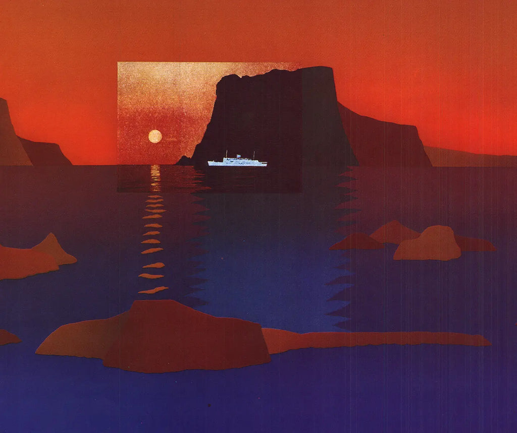Original Jean-Michel Folon 1986 art poster titled "I'm Writing From," featuring abstract artwork from the exhibition.