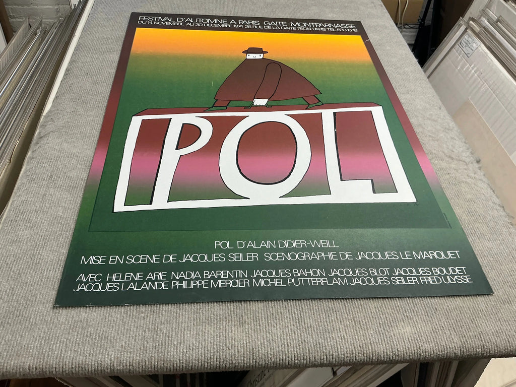 Jean-Michel Folon original 1974 surrealist serigraph art poster print with abstract design and vibrant colors.