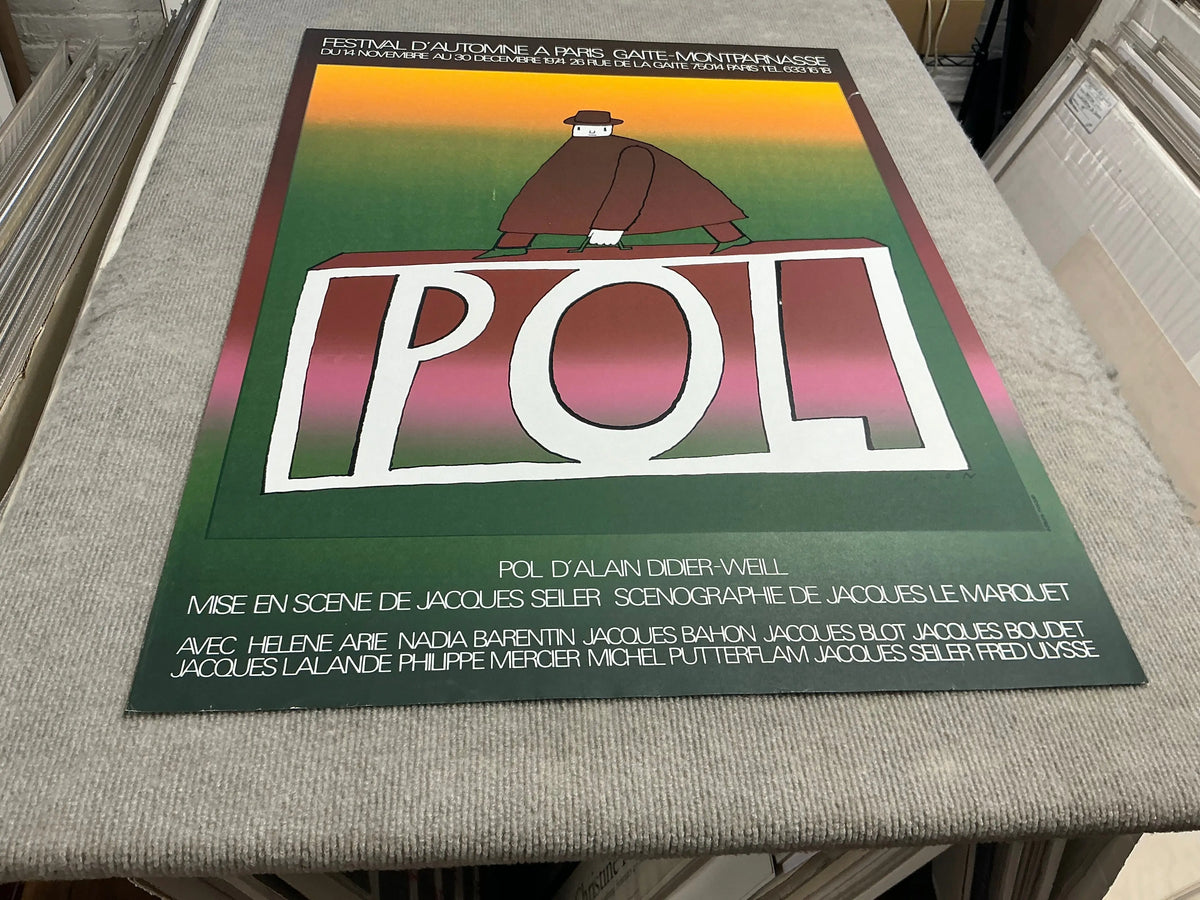 Jean-Michel Folon original 1974 surrealist serigraph art poster print with abstract design and vibrant colors.